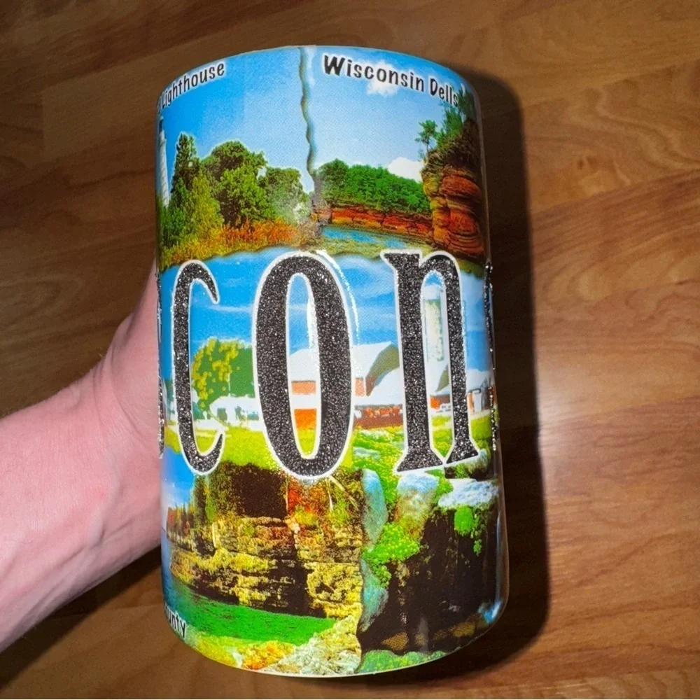 Americaware Wisconsin 18 Oz Tall Color Etched Collage All Over Print Coffee Mug